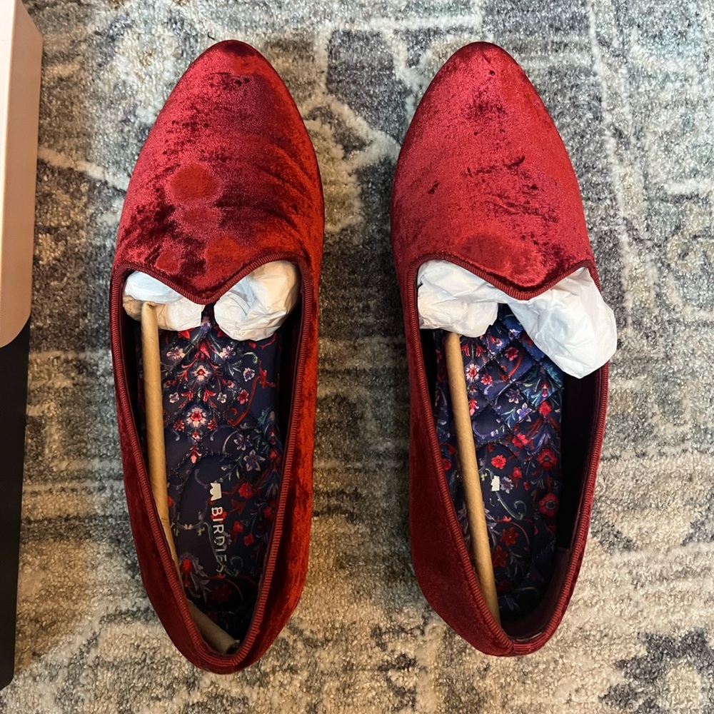 Birdies Red Velvet Flats with Decorative Bow